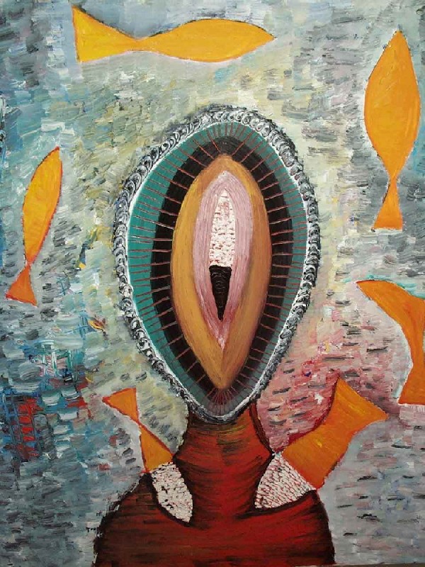 Alex Arnold - Zyklus mit Befruchtung (1997). &Ouml;l auf Leinwand. Ca. 100x80 cm.
