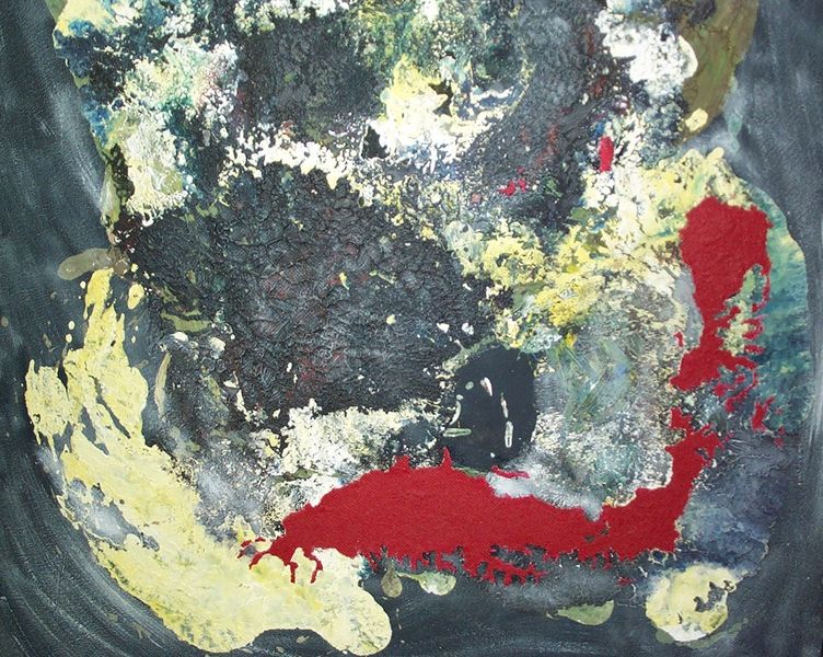 Alex Arnold - Landschaft aus der Vogelperspektive (2000). Acryl auf Hartfaserplatte.